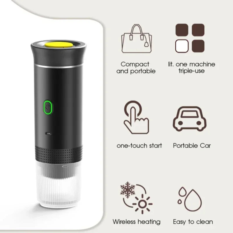 Premium Wireless Electric Portable Coffee Maker Machine 3-in-1 Capsule Powder Travel Coffee Maker