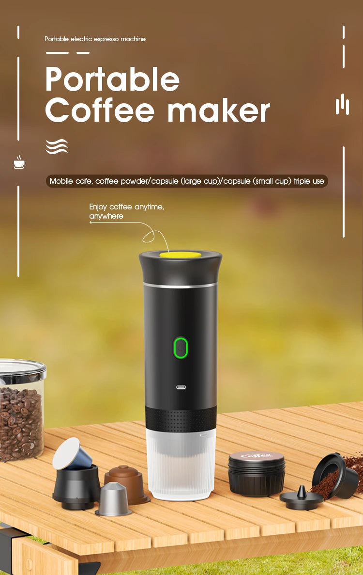 Premium Wireless Electric Portable Coffee Maker Machine 3-in-1 Capsule Powder Travel Coffee Maker